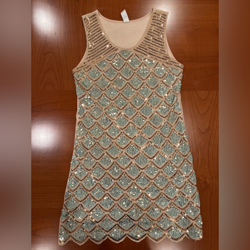 Pronto USA Sequin Mermaid Art Deco Scallop Dress, rose gold and blue, OS - Picture 10 of 14